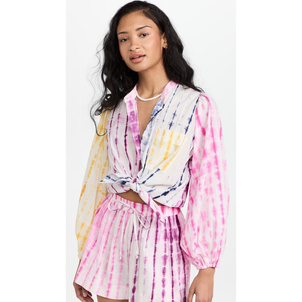 Charina Sarte Holi Tie Dye Puff Sleeve Top & Shorts Set Multicolor Lounge XL